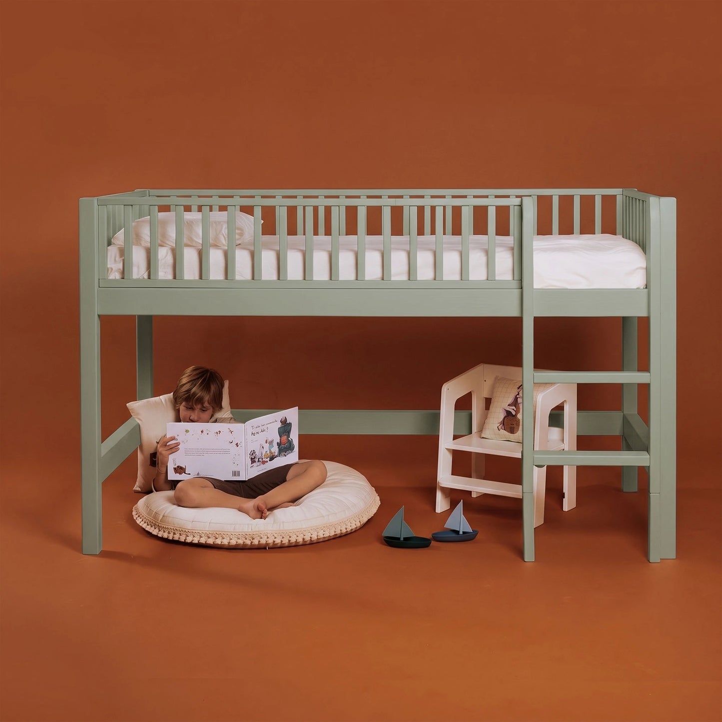 Letto a soppalco mezza altezza evolutivo zero+ Up bio paint Felce
