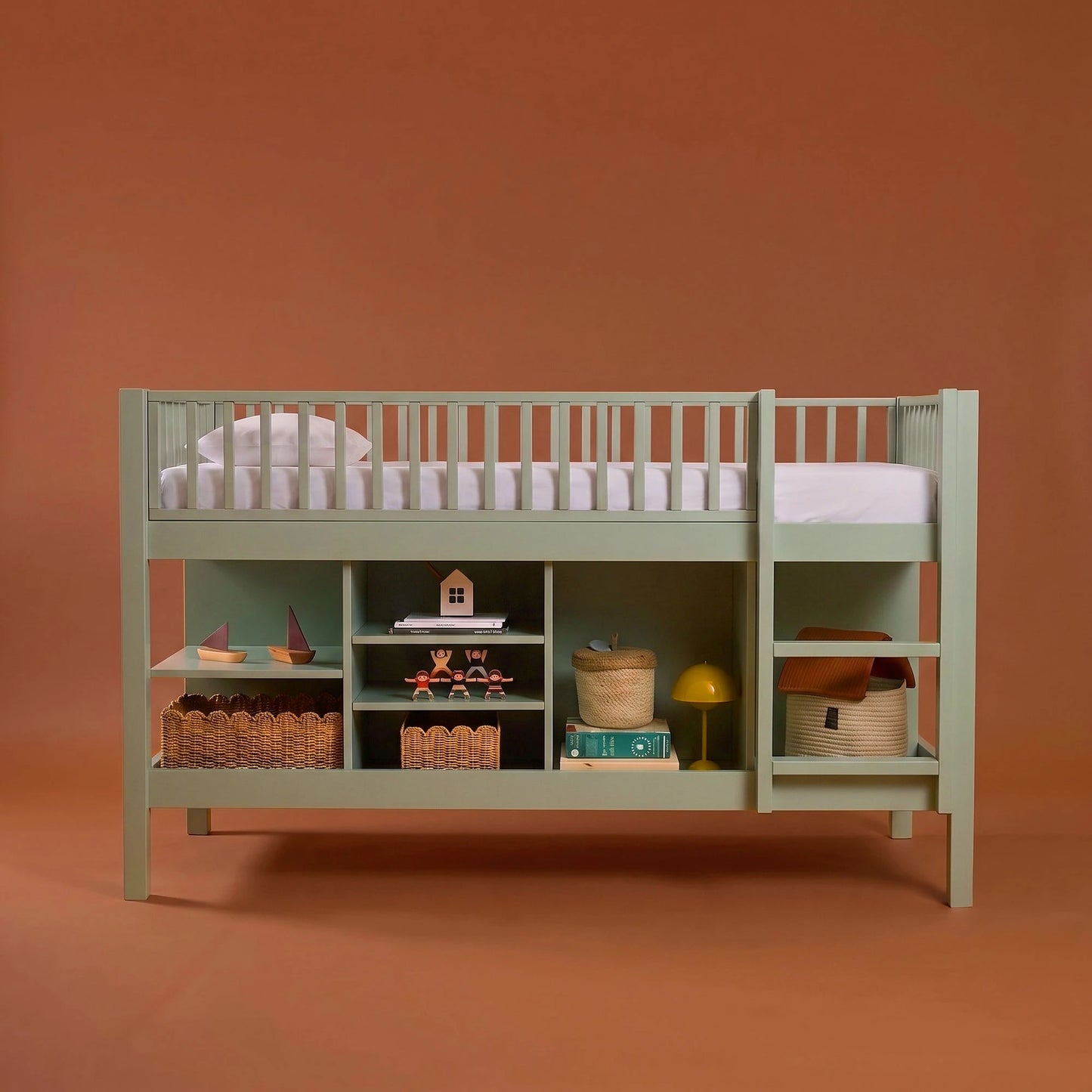 Letto a soppalco mezza altezza evolutivo zero+ Up bio paint Felce