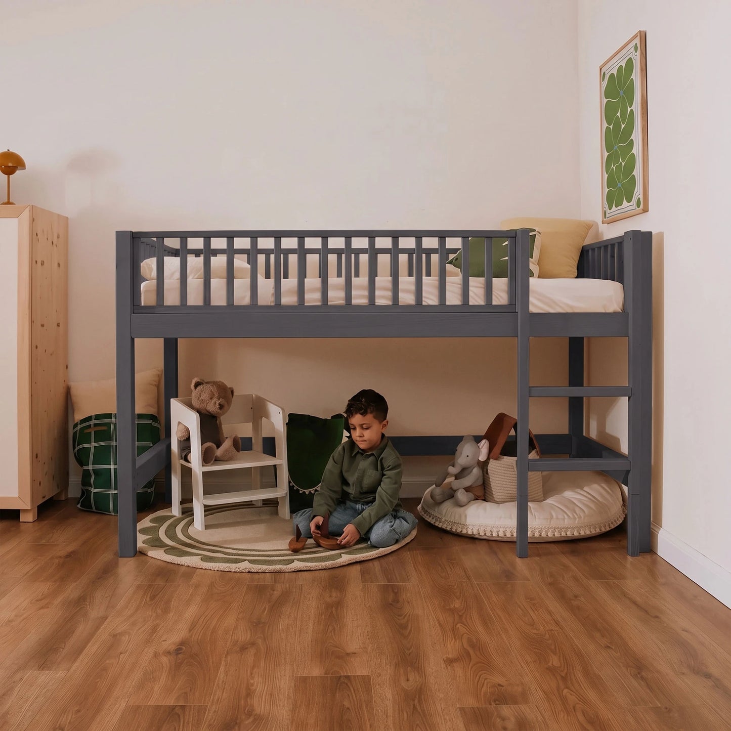 Letto a soppalco mezza altezza evolutivo zero+ Up bio paint Pioggia