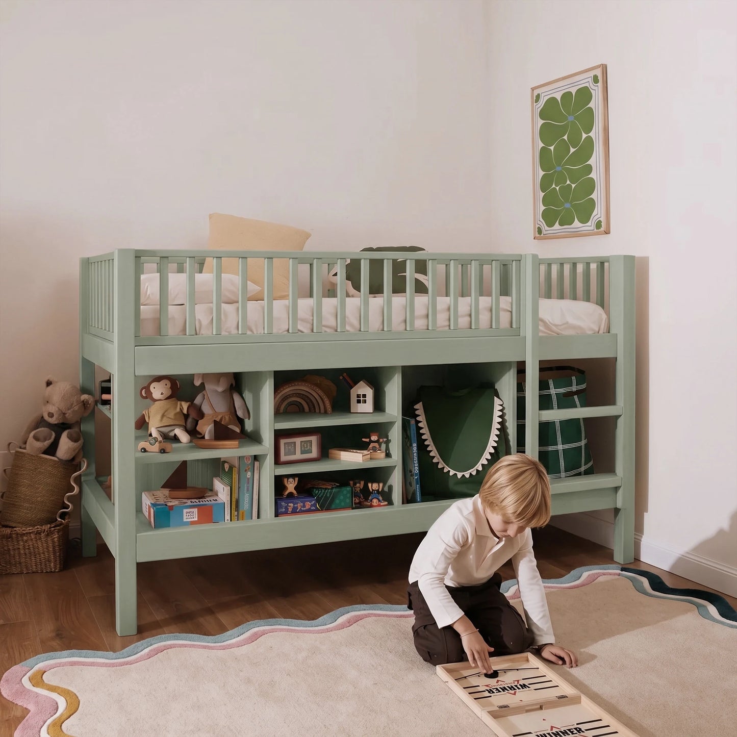 Letto a soppalco mezza altezza evolutivo zero+ Up bio paint Felce